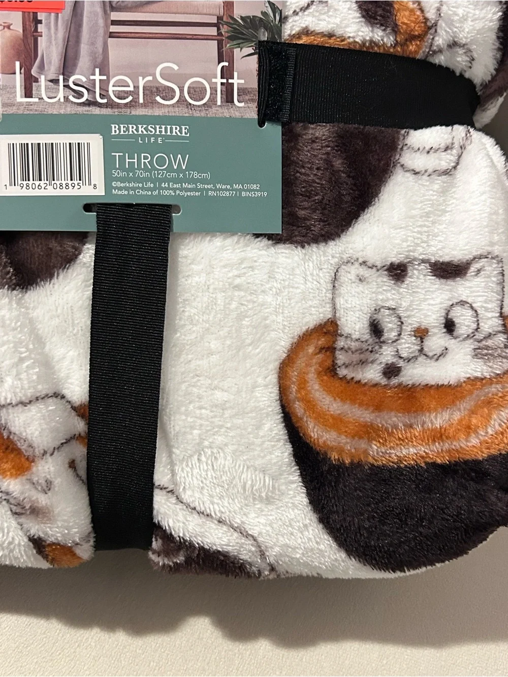 Berkshire LusterSoft Cat Print Throw - White, Brown & Orange